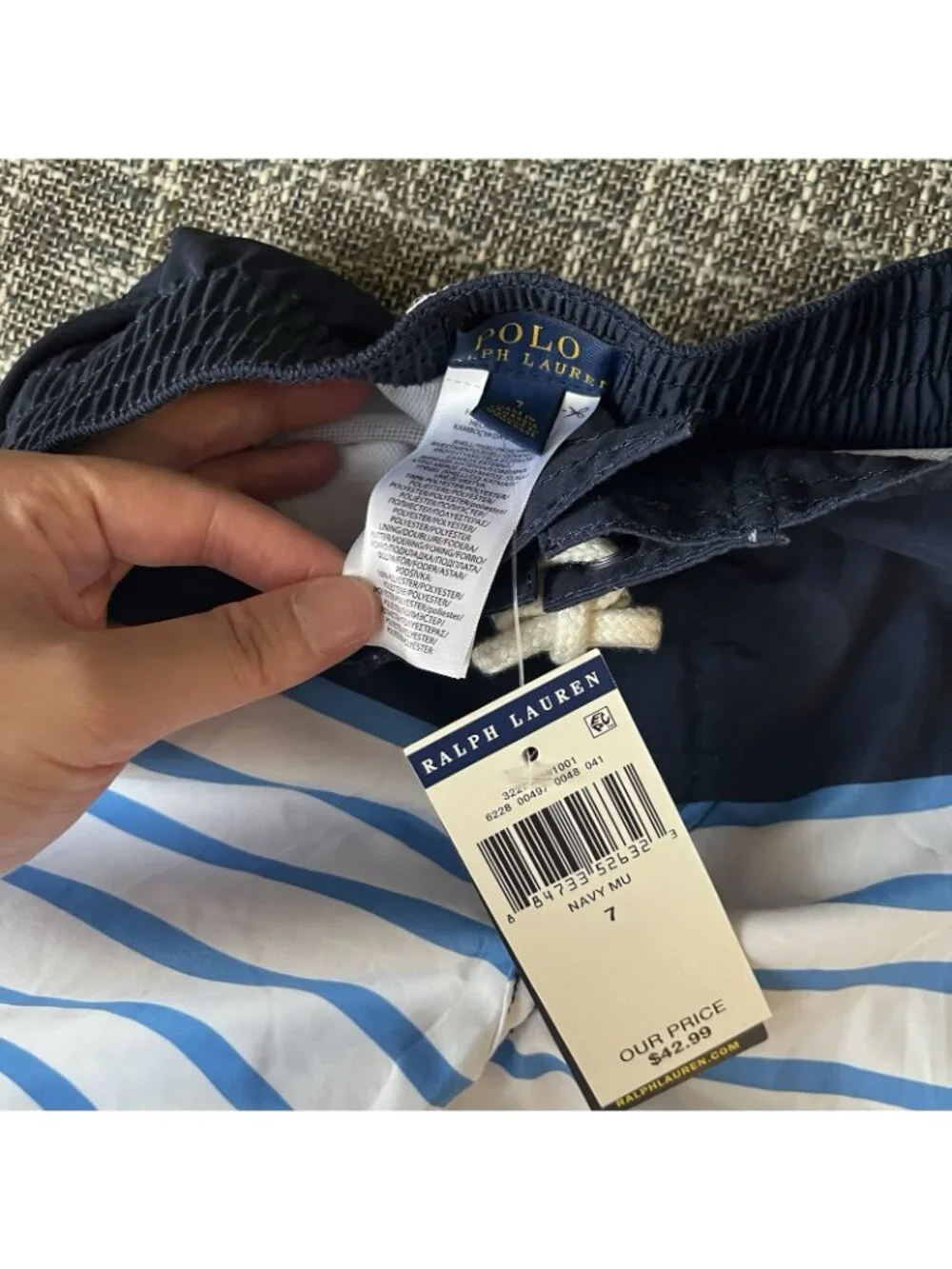 NWT Polo Ralph Lauren Boys Nautical Swim Trunks Striped Blue Size 7 Yr Beach